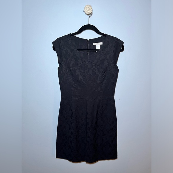LAUNDRY BY DESIGN WOMENS BLACK DAMASK EMBROIDERY SHORT SLEEVE DRESS. SIZE 2 - Picture 1 of 13